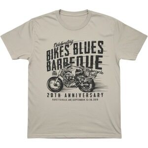 Next Level Mens Bikes Blues Barbeque 20th Anniversary Motorcycle Rally Tee Tan L